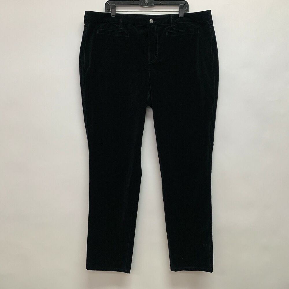 Lands' End Women's Pants 22W Black Velour High Rise Slim Leg NWT